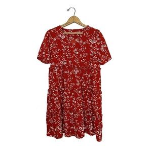 Red Floral Tiered Dress